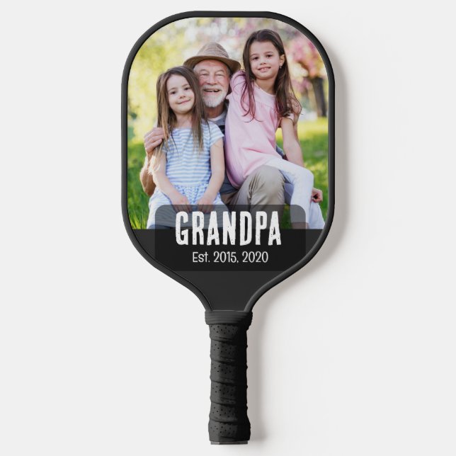 Grandpa Established White grunge Script Photo Pickleball Paddle (Front)