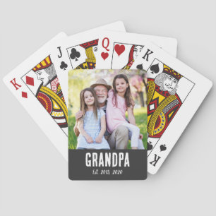 Grandpa Established White grunge Script Photo Playing Cards