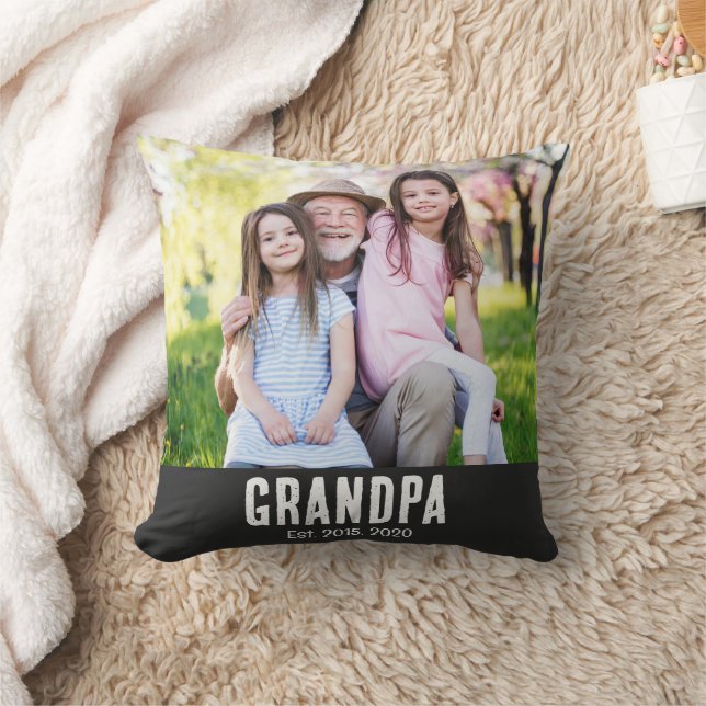 Grandpa Established White Script Photo Cushion (Blanket)
