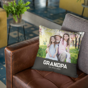 Grandpa Established White Script Photo Cushion