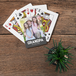 Grandpa Established White Script Photo Playing Cards
