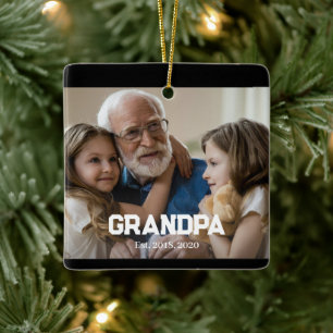 Grandpa Established White simple bold text photo Ceramic Ornament