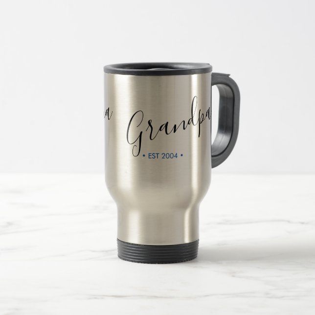 Grandpa Established Year Personalised Travel Mug (Front Right)