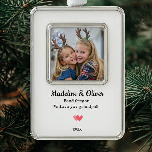 Grandpa Family Photo Personalised Christmas  Silver Plated Framed Ornament