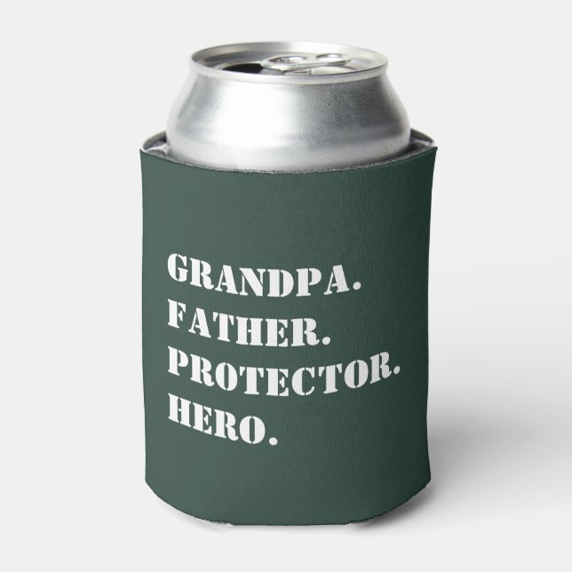 Grandpa Father Protector Hero Text Father's Day Can Cooler (Can Front)