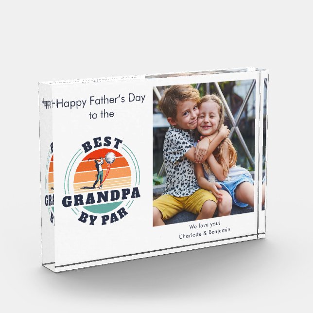 Grandpa Fathers Day Kids Photo Retro Golf Gag Block (Left)