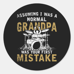 Grandpa Fathers Day Music Gift Drums  Classic Round Sticker