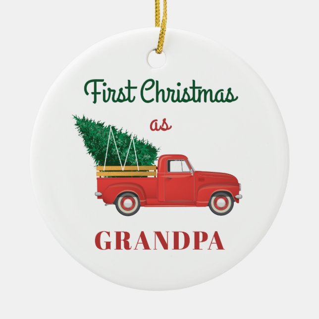 Grandpa First Christmas Holiday Family Ceramic Tree Decoration (Front)