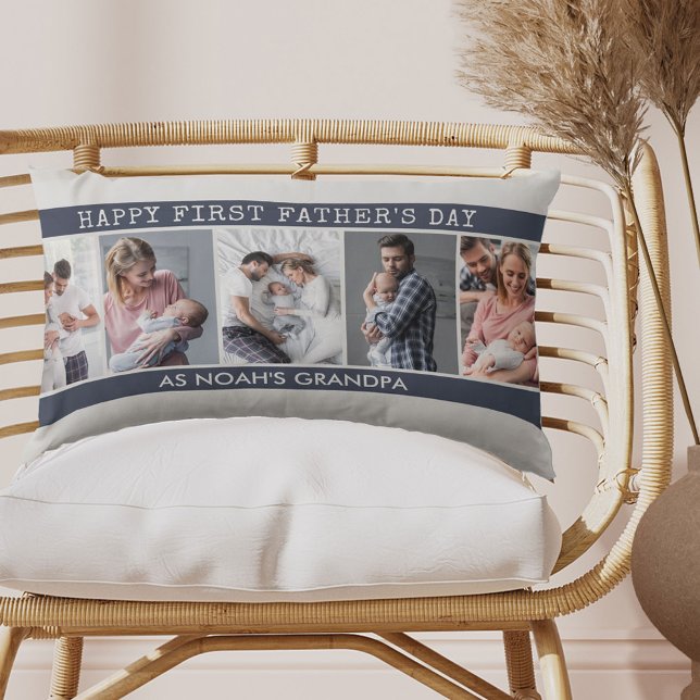 Grandpa First Fathers Day - 5 Photo Collage Custom Lumbar Cushion (Creator Uploaded)