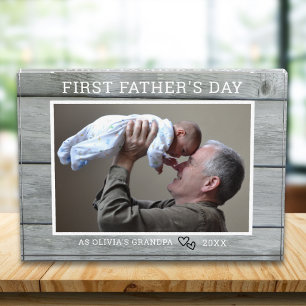 Grandpa First Father's Day Rustic Grey Wood One Photo Block