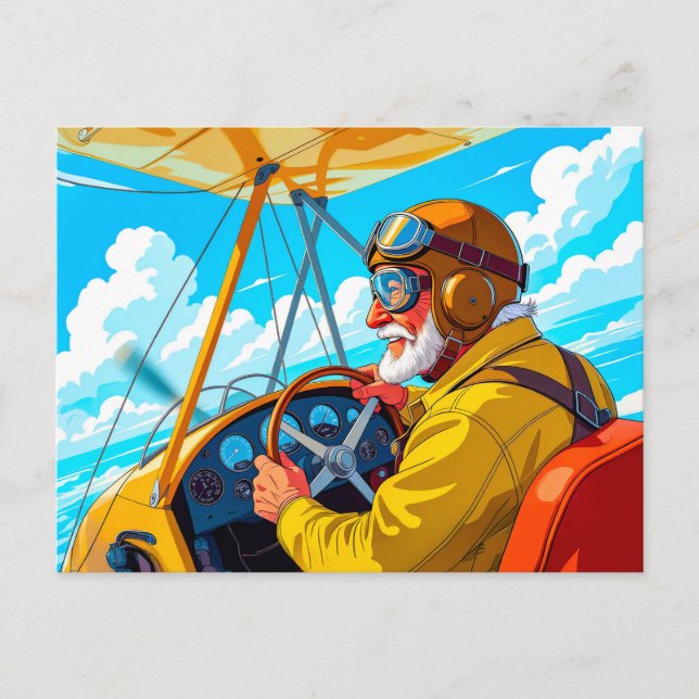Grandpa flying a plane holiday postcard (Front)