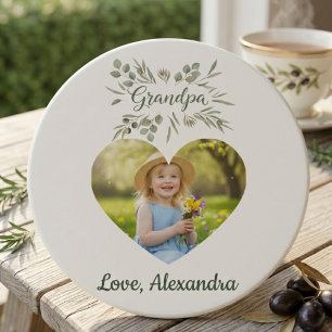 Grandpa Gift Coaster - Heart Photo & Eucalyptus