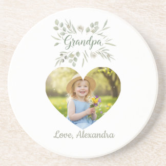 Grandpa Gift Coaster - Heart Photo & Eucalyptus