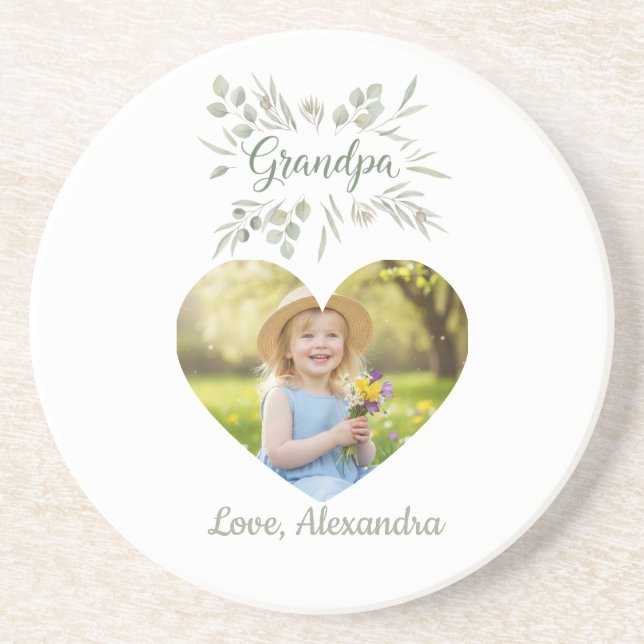 Grandpa Gift Coaster - Heart Photo & Eucalyptus (Front)