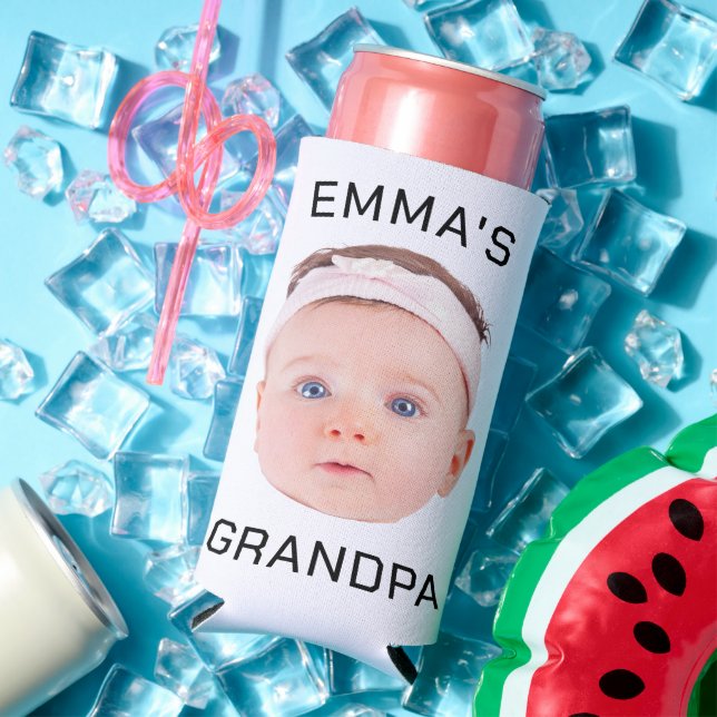Grandpa Gift, Custom Baby Face, Photo Gift Seltzer Can Cooler (In Situ Summer)