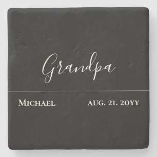 Grandpa Gift- Modern Jet Black Personalised Stone Coaster