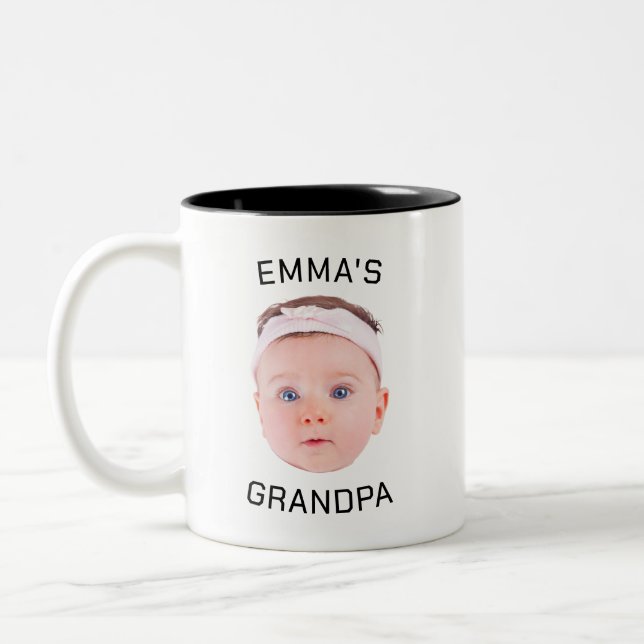 Grandpa Gift Mug, Custom Baby Face, Photo Gift Two-Tone Coffee Mug (Left)