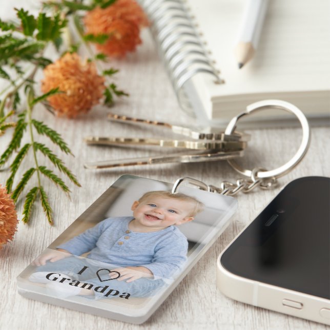 Grandpa Gift Personalised Photo and Text  Key Ring (Front Right)