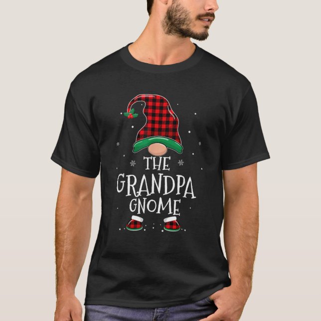 Grandpa Gnome Xmas Family Matching Plaid Christmas T-Shirt (Front)