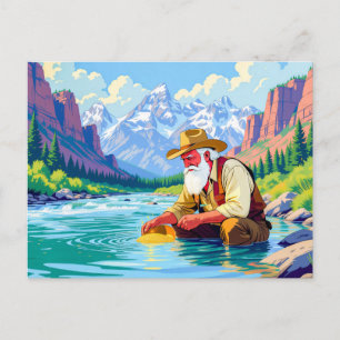 Grandpa gold panning at Yukon River Holiday Postcard