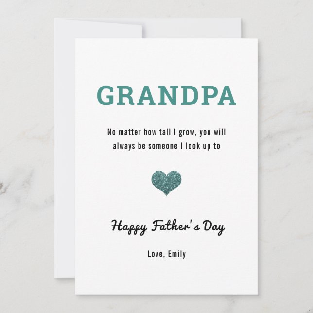 Grandpa Grandad Fathers Day cute heart glitter Card (Front)