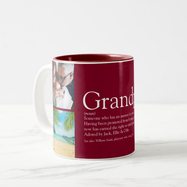 Grandpa Grandad Papa Definition 4 Photo Burgundy Two-Tone Coffee Mug (Front Left)