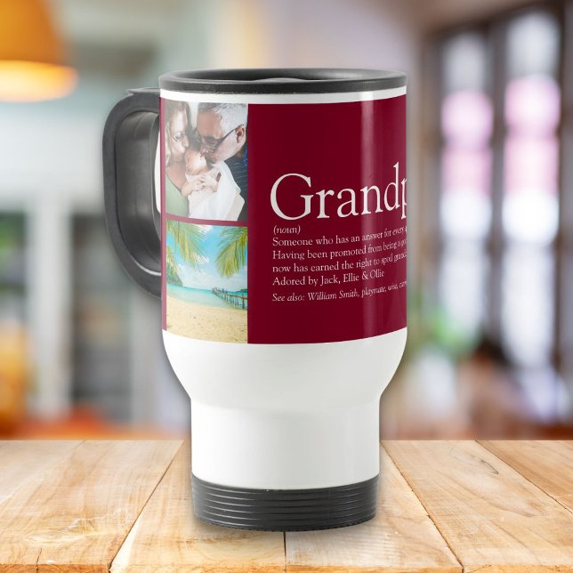 Grandpa Grandad Papa Definition Burgundy 4 Photo Travel Mug (Creator Uploaded)
