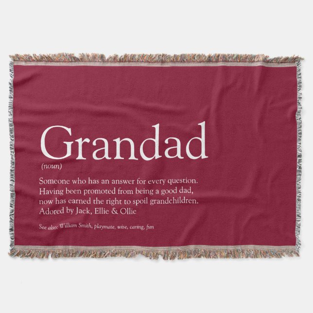 Grandpa Grandad Papa Definition Burgundy Throw Blanket (Front)