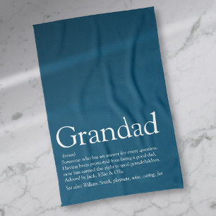 Grandpa Grandad Papa Definition Modern Blue Tea Towel