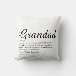 Grandpa, Grandad, Papa Definition Modern Script Cushion