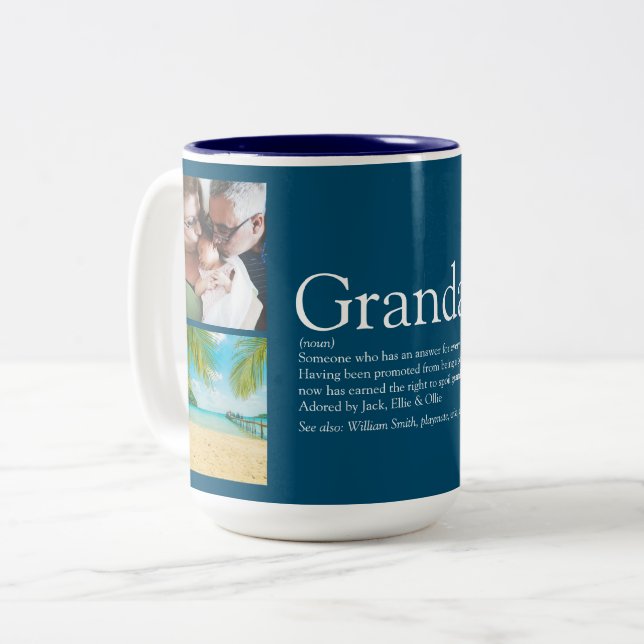 Grandpa Grandad Papa Definition Photo Collage Two-Tone Coffee Mug (Front Left)