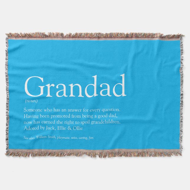 Grandpa Grandad Papa Definition Sky Blue Throw Blanket (Front)