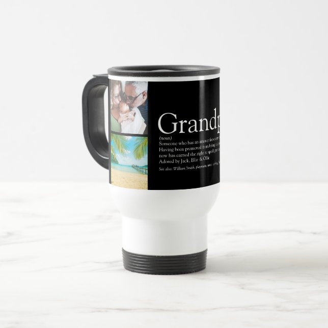 Grandpa Grandad Papa Photo Collage Fun Black Travel Mug (Front Left)