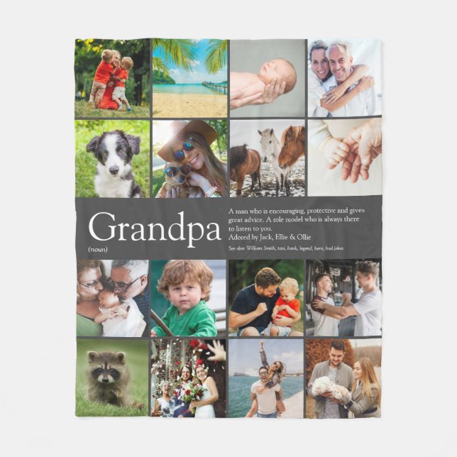 Grandpa Grandfather Grandad Definition Photo Grey Fleece Blanket (Front)