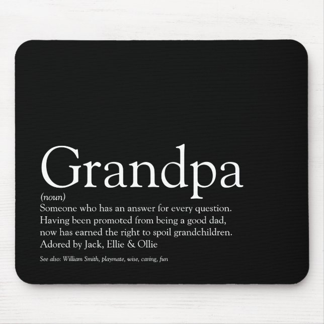 Grandpa Grandfather Grandad Papa Definition Black Mouse Mat (Front)