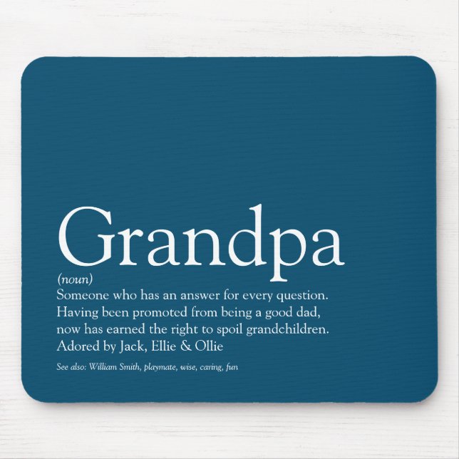 Grandpa Grandfather Grandad Papa Definition Blue Mouse Mat (Front)