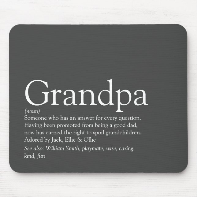 Grandpa Grandfather Grandad Papa Definition Grey Mouse Mat (Front)