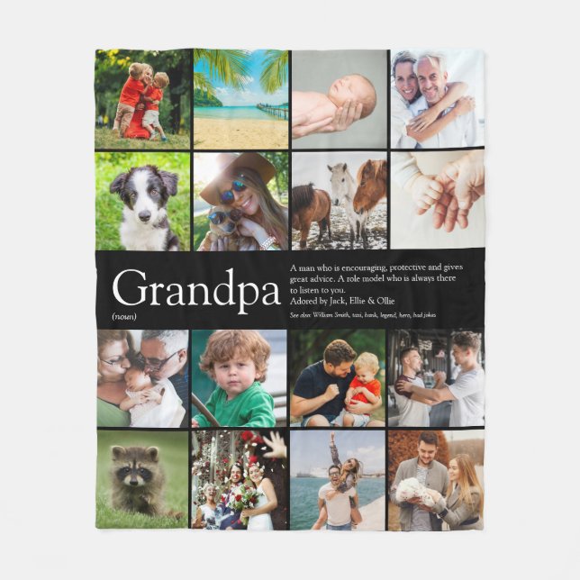 Grandpa Grandfather Grandad Photo Collage Black Fleece Blanket (Front)