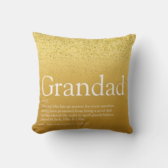 Grandpa, Grandfather, Papa Definition Gold Glitter Cushion (Front)