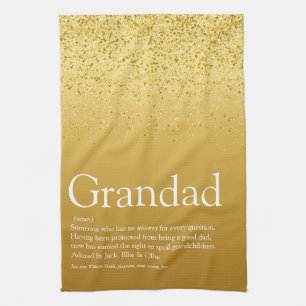 Grandpa, Grandfather, Papa Definition Gold Glitter Tea Towel