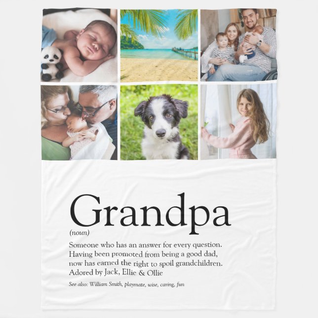 Grandpa Grandfather Papa Definition Photo Collage Fleece Blanket (Front)
