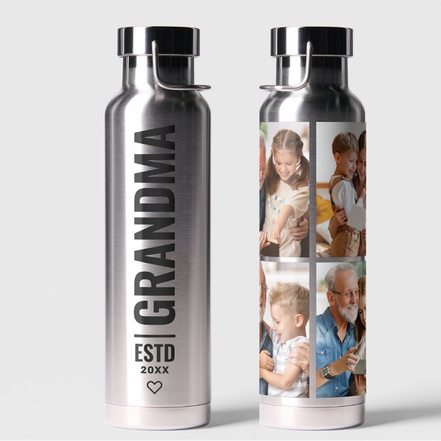 Grandpa | Grandfather Simple 4 Photo Custom Year Water Bottle (Creator Uploaded)