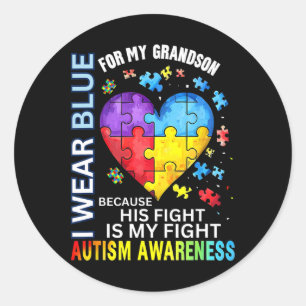 Grandpa Grandma I Wear Blue For My Grandson Autism Classic Round Sticker