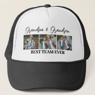 Grandpa & Grandson Best Team Ever Custom 3 Photos Trucker Hat