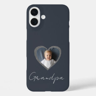 Grandpa Grey Heart Grandkid Custom Photo  iPhone 16 Plus Case