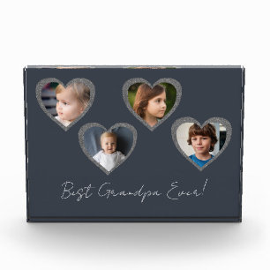 Grandpa Grey Hearts Grandchildren Photo Collage Block