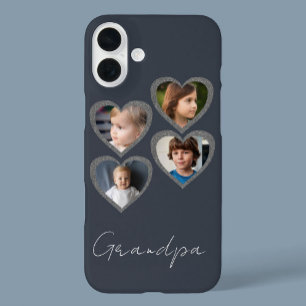 Grandpa Grey Hearts Grandchildren Photo Collage iPhone 16 Plus Case