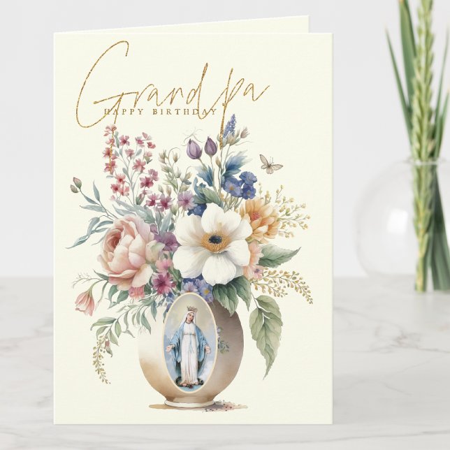 Grandpa Happy Birthday Floral Religious Thank You Card (Creator Uploaded)