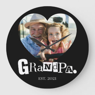 Grandpa Heart Shape Photo Heartwarming Keepsake Large Clock