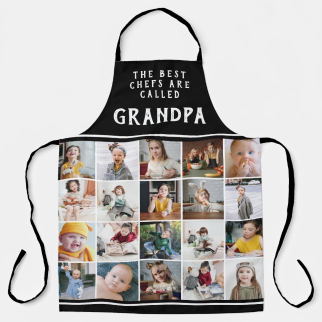 Grandpa Is the Best Chef Black Photo Collage Apron (Front)